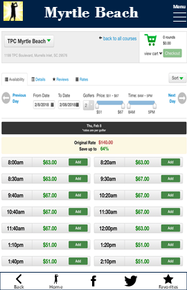 GolfDay_App_Myrtle_Beach_Booking_Screen